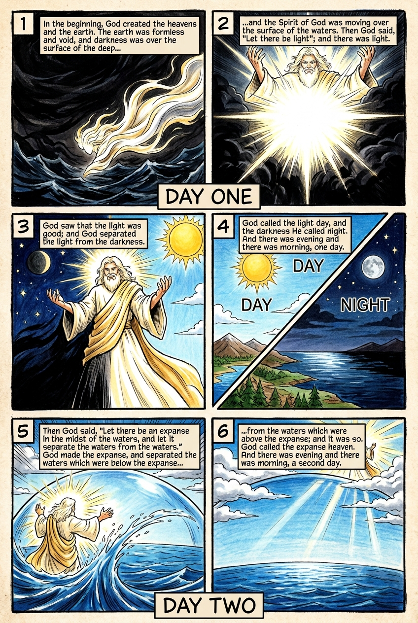 Genesis 1 illustration: Day One & Two