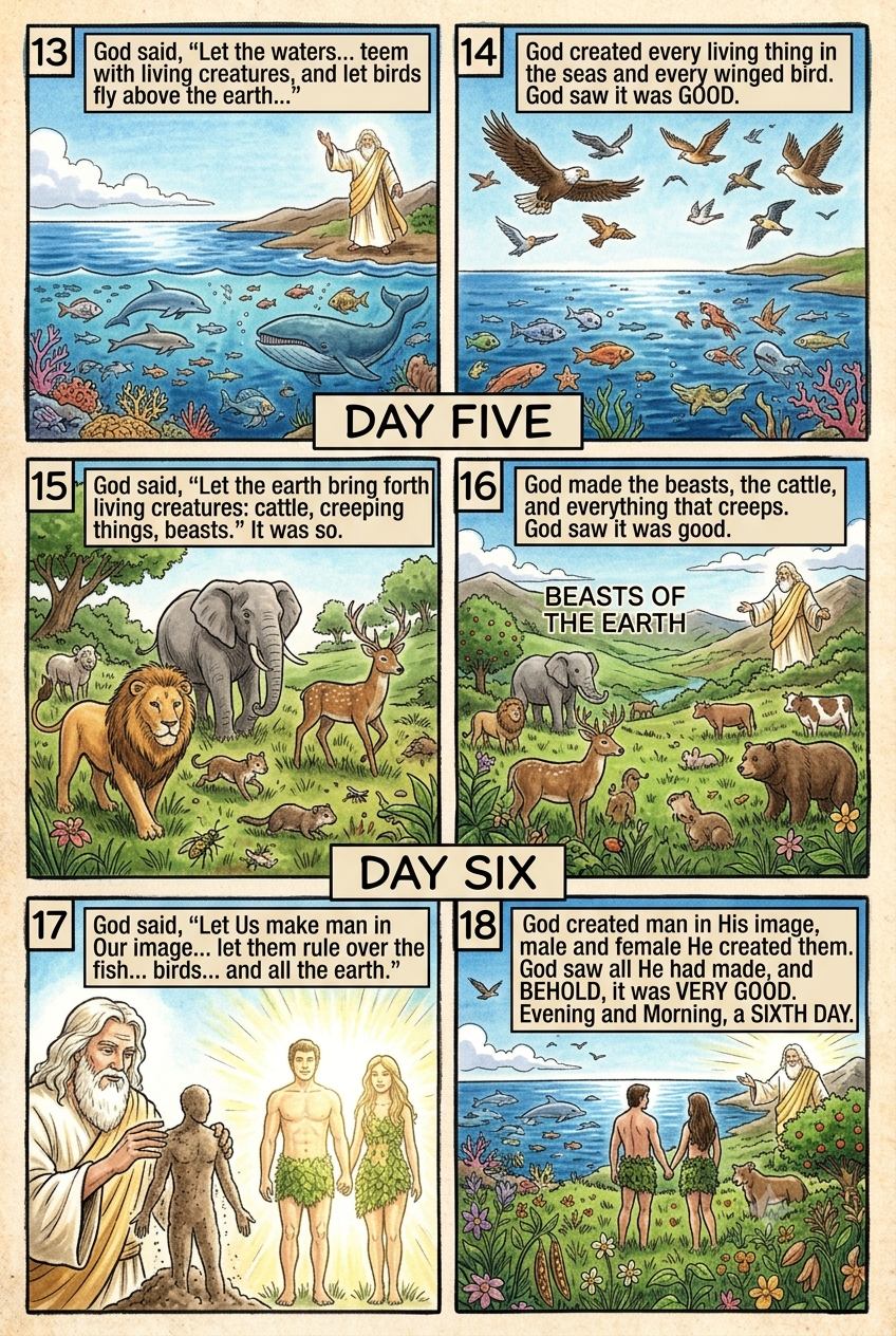 Genesis 1 illustration: Day Five & Six