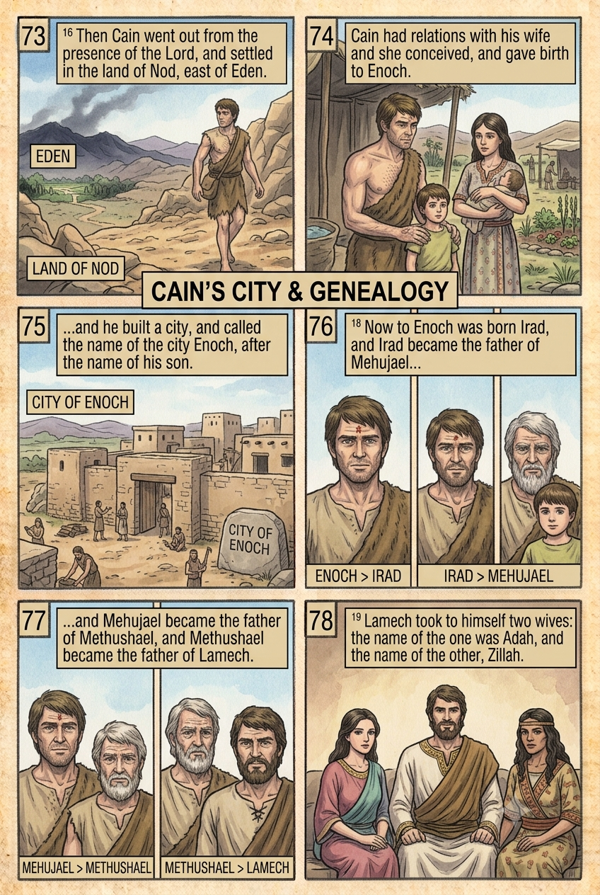 Genesis 4 illustration: Cain's City & Genealogy